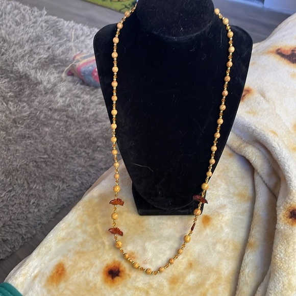 Vintage yellow matrix jasper bead with Bakelite birds Beaded Necklace 28” - Picture 5 of 9